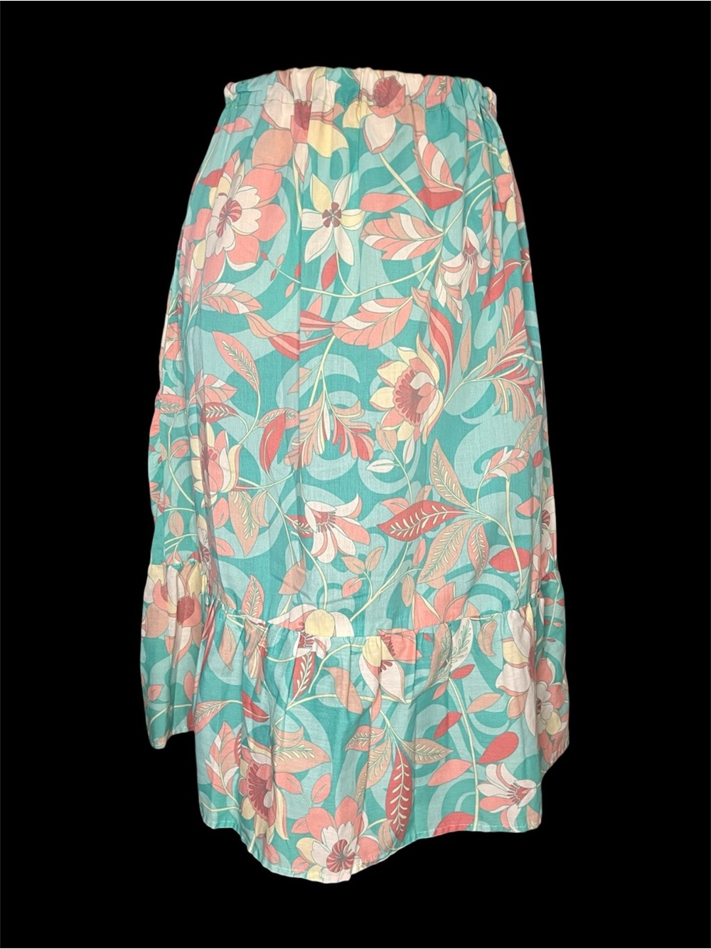 Vintage Floral Tiered Midi Skirt in Teal and Coral handmade ?